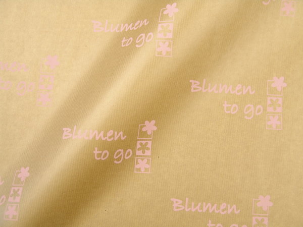 B9353 Kraftpapier "Blumen to go" rosa auf braun 50 cm / 75 cm